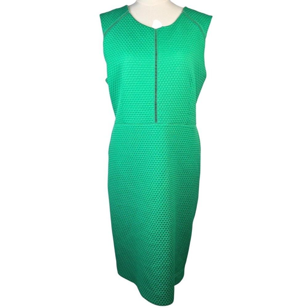 J.Crew Portfolio Matelasse Sheath Dress Green Textured Sleeveless Size 16